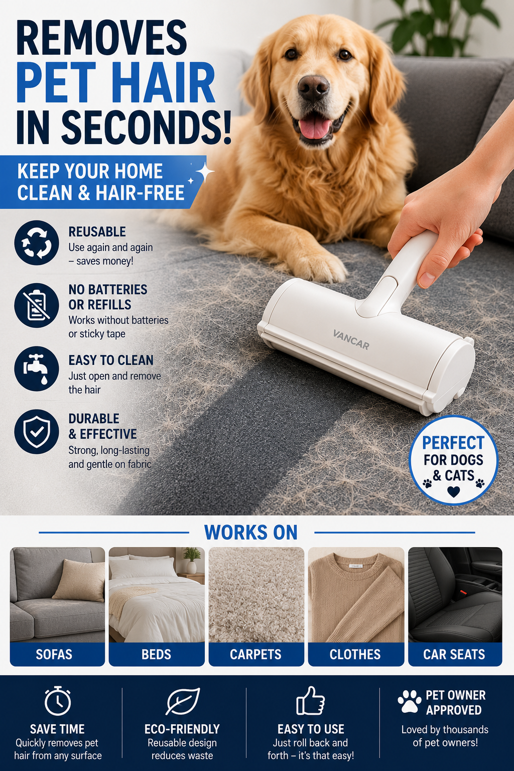 Vancar™  Lint & Fur Remover Roller